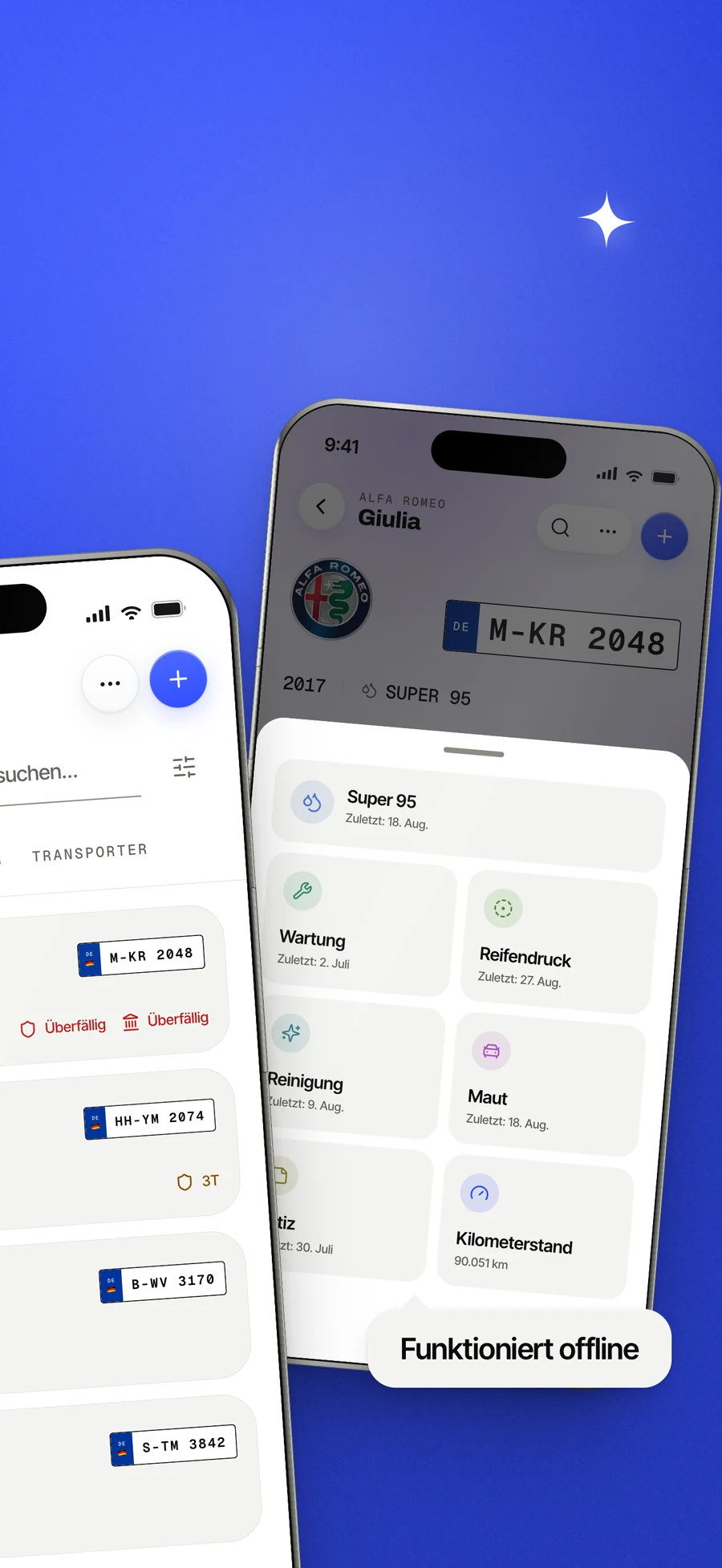 App-Store-Panel: die Schnellerfassung, offen auf einem Fahrzeug.