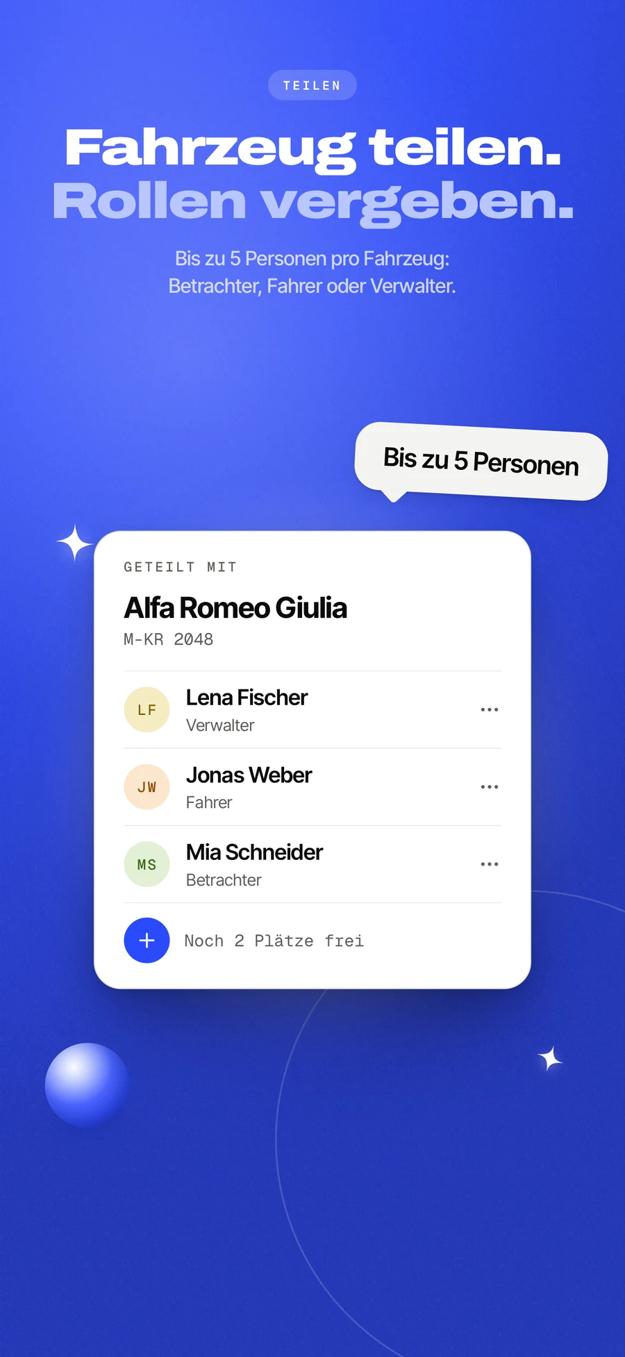 App-Store-Panel: ein Fahrzeug, geteilt zwischen zwei Fahrern.