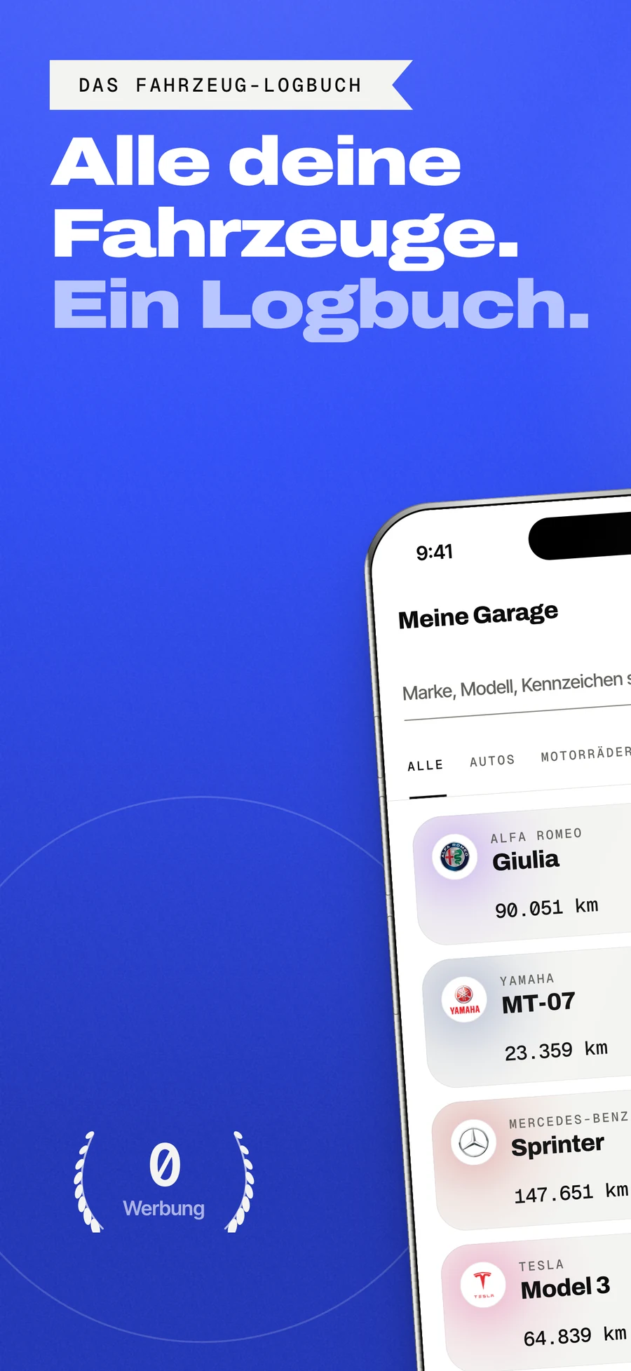 App-Store-Panel: jedes Fahrzeug, das du hast, ein Bordbuch.
