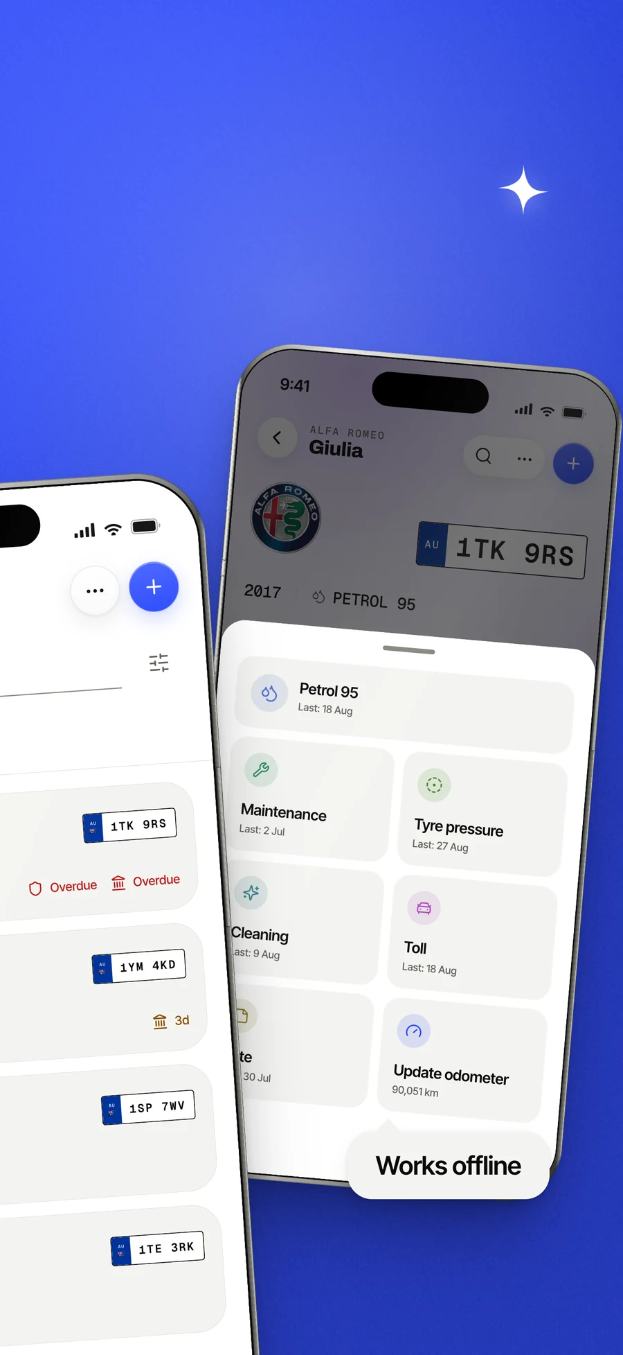 App Store panel: the quick record sheet, open on a vehicle.