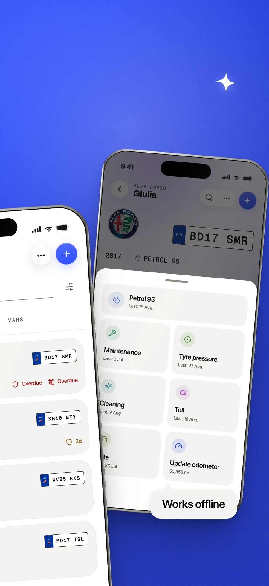 App Store panel: the quick record sheet, open on a vehicle.