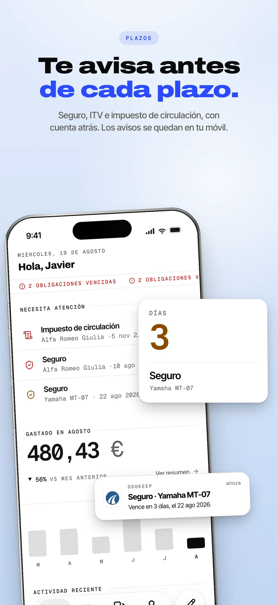 Panel del App Store: seguro, ITV e impuesto de circulación en cuenta atrás.