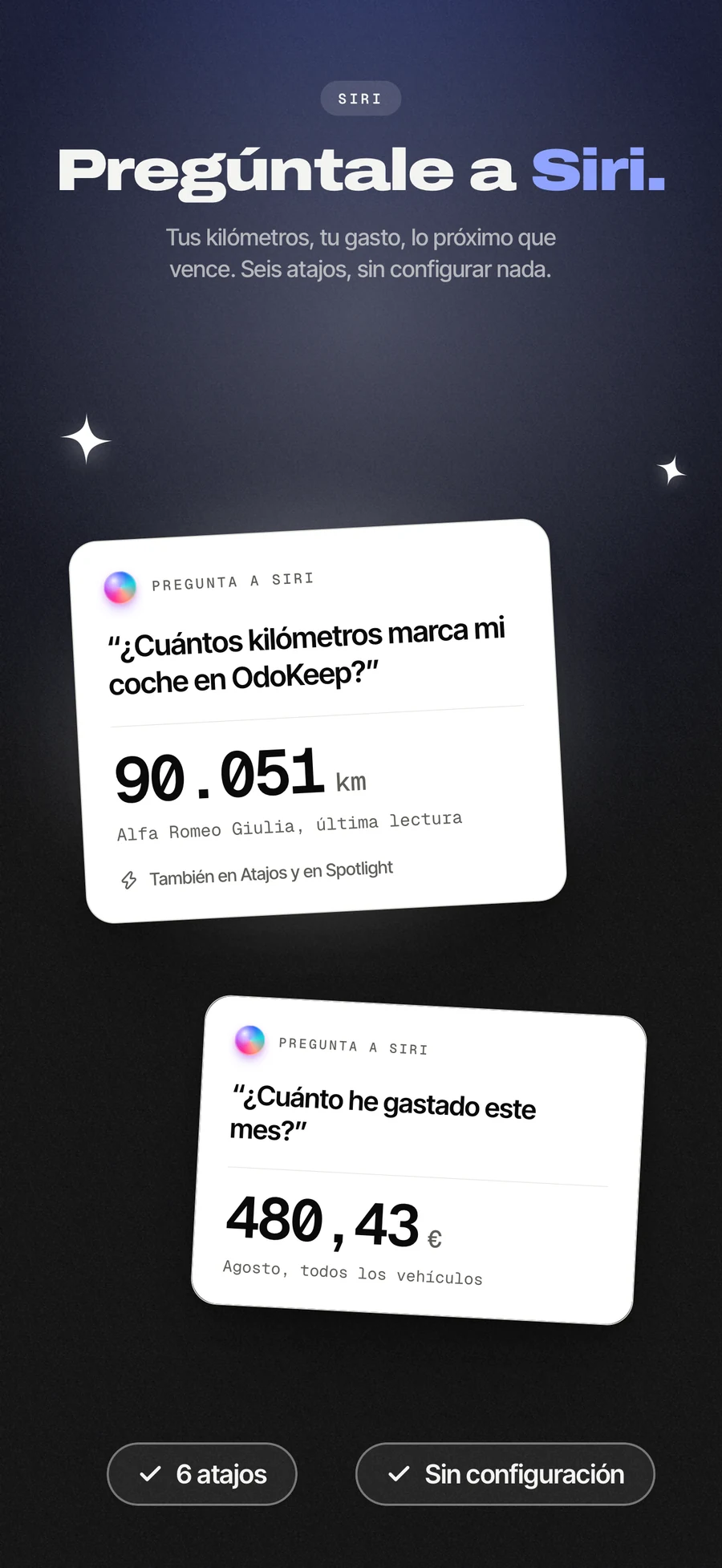 Panel del App Store: registrar un repostaje por voz con Siri.