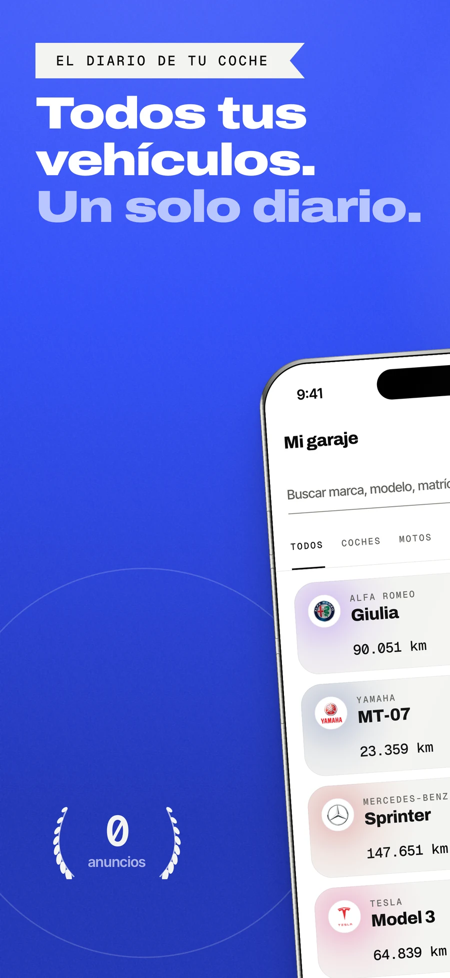 Panel del App Store: todos tus vehículos, un solo diario.