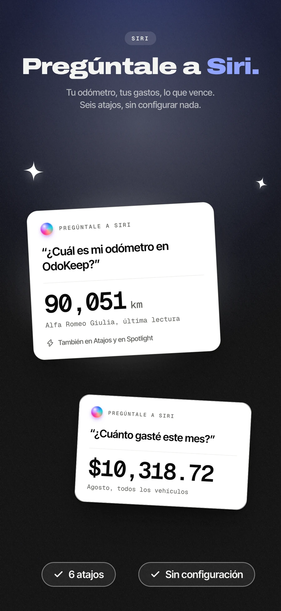 Panel del App Store: registrar una carga de gasolina por voz con Siri.