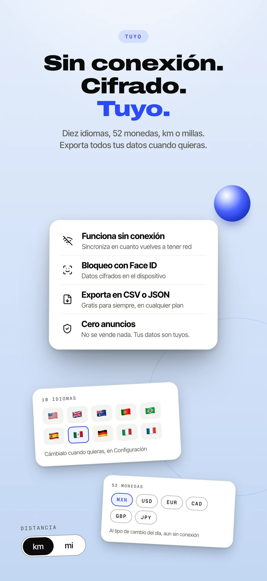 Panel del App Store: tus datos son tuyos, sin anuncios y con exportación en cualquier momento.