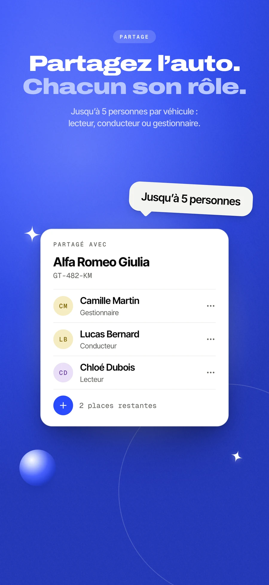 Panneau de l’App Store, un véhicule partagé entre deux conducteurs.