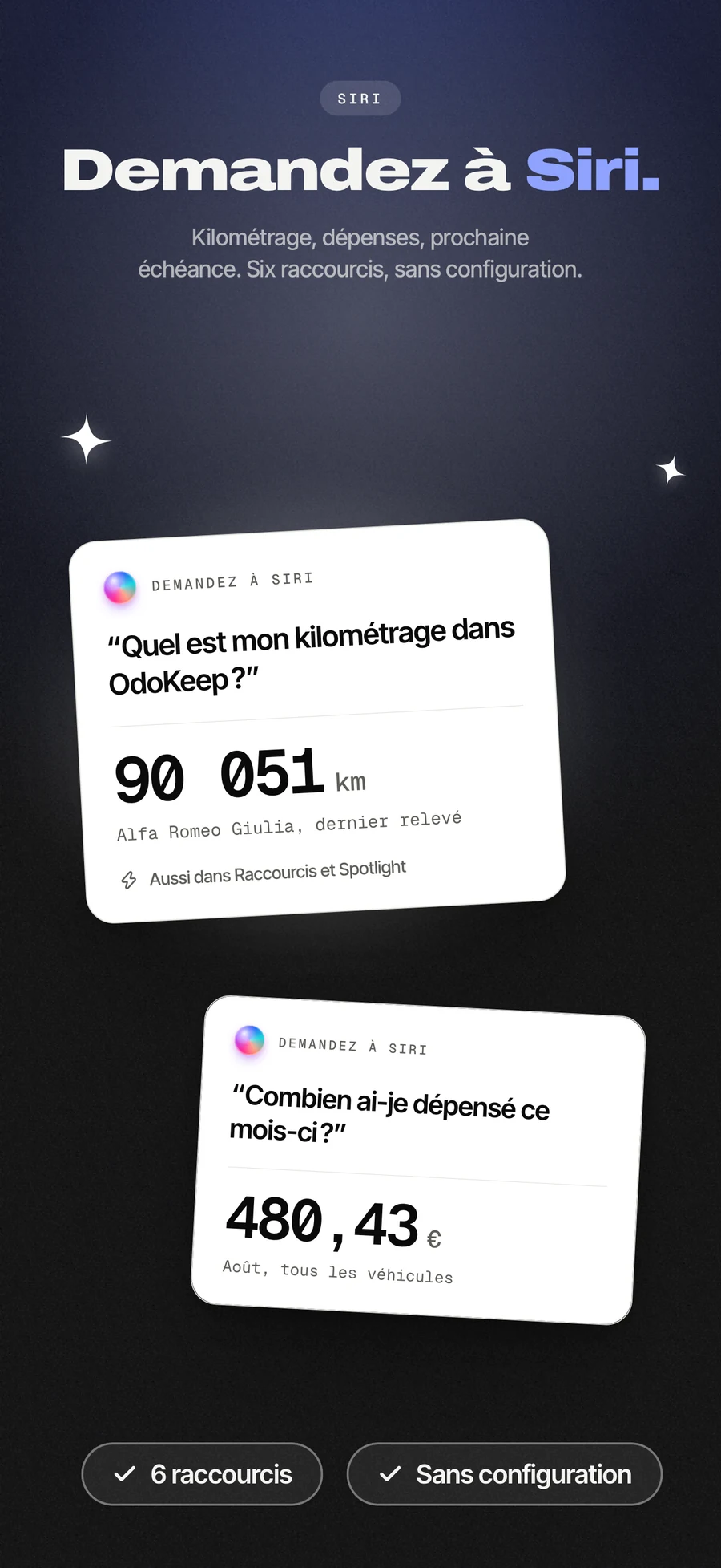 Panneau de l’App Store, enregistrer un plein à la voix avec Siri.