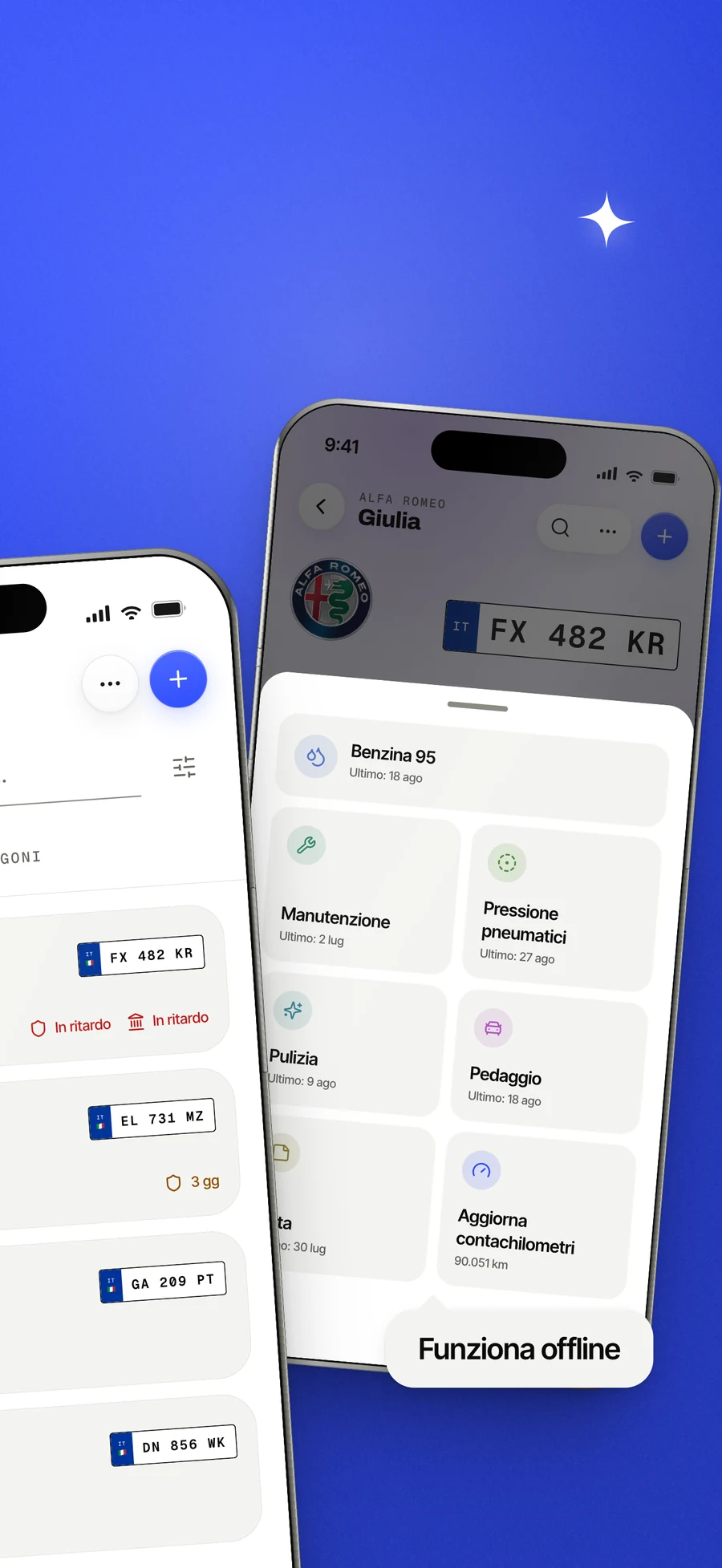 Pannello dell'App Store: la scheda di registrazione rapida, aperta su un veicolo.
