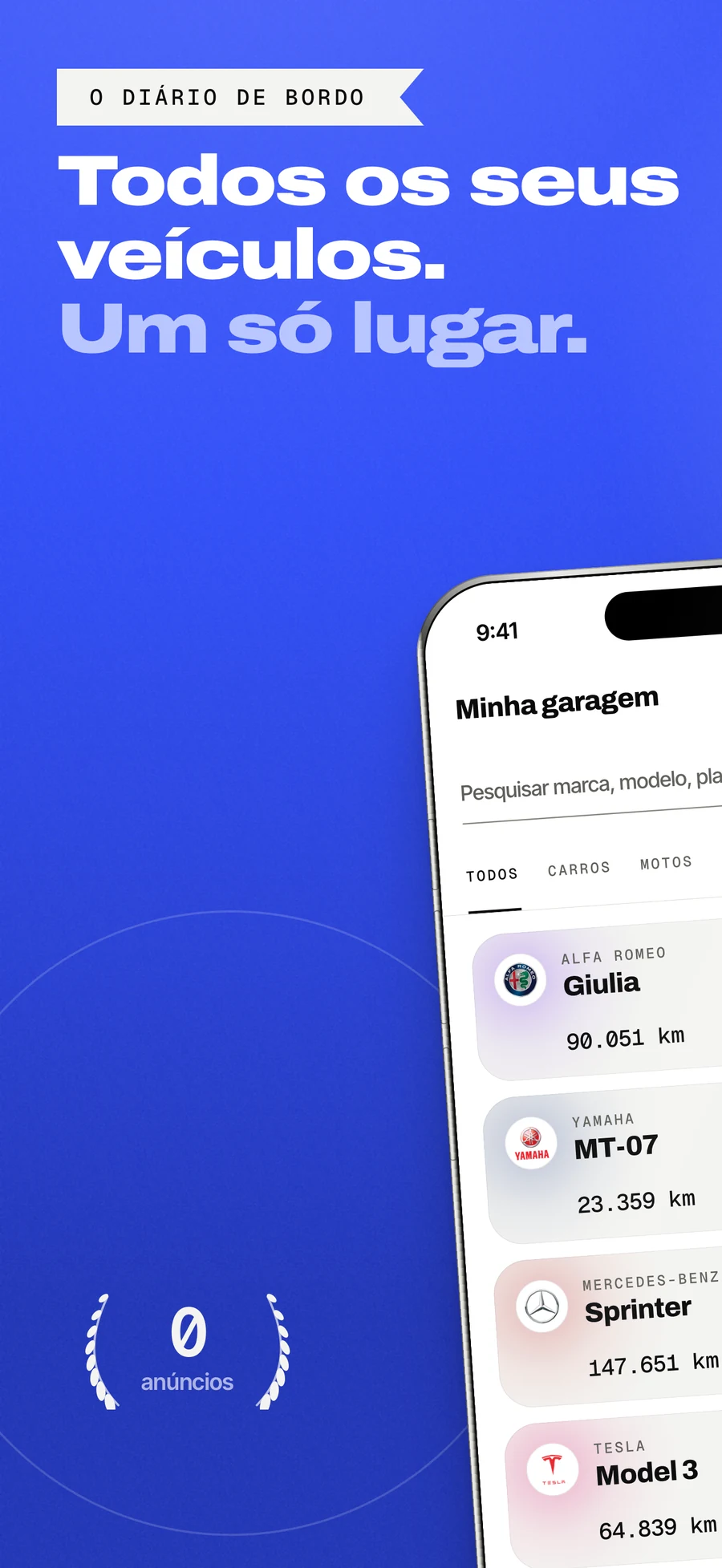 Painel da App Store: todos os seus veículos, um só livro de bordo.